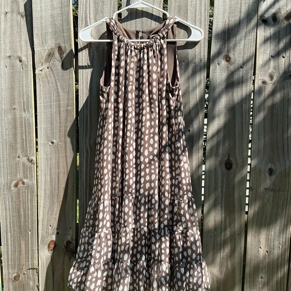 MSK Petite Charming Brown Polka Dot Dress